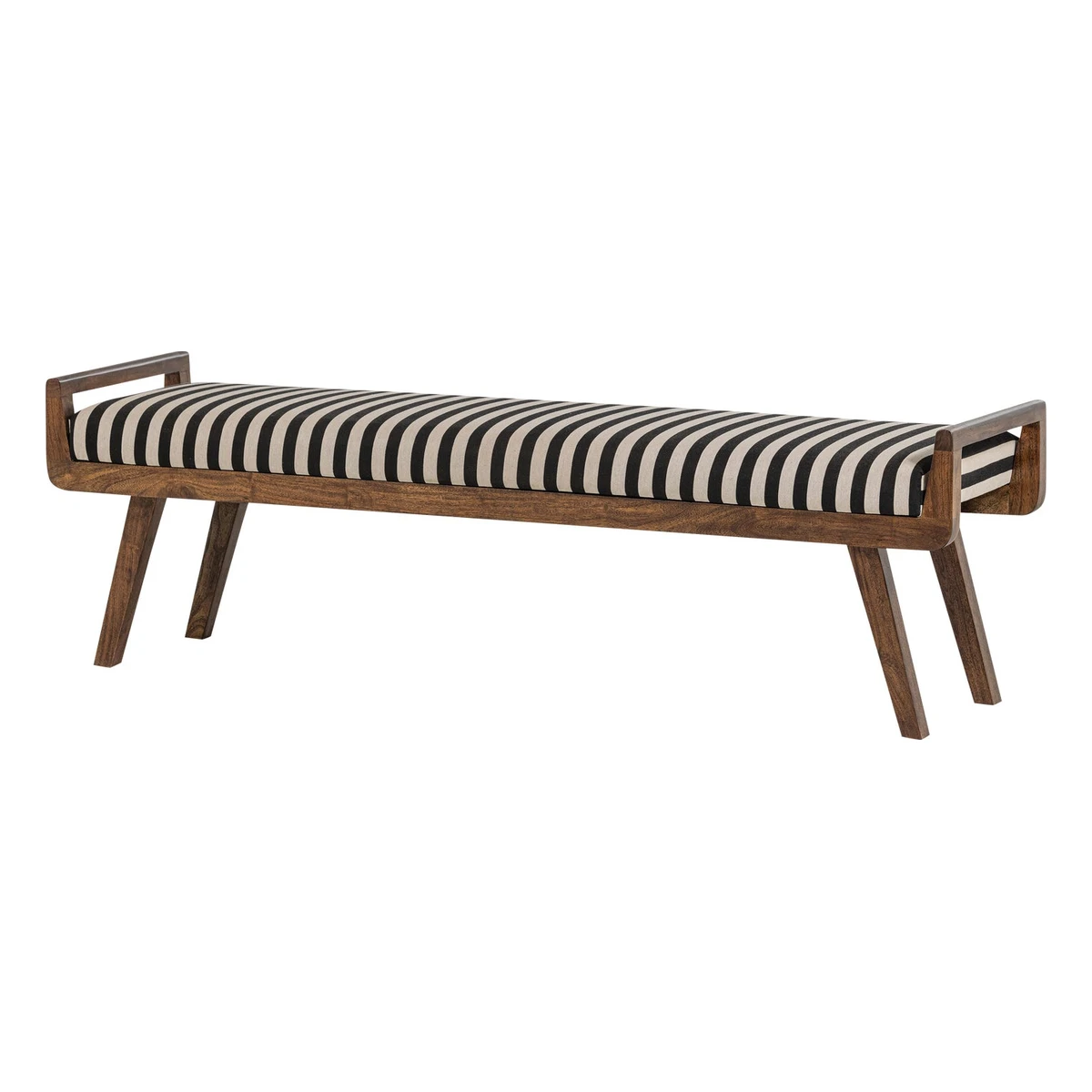 Bank Valo - Streifenstoff Schwarz-Weiß, Akazienholz