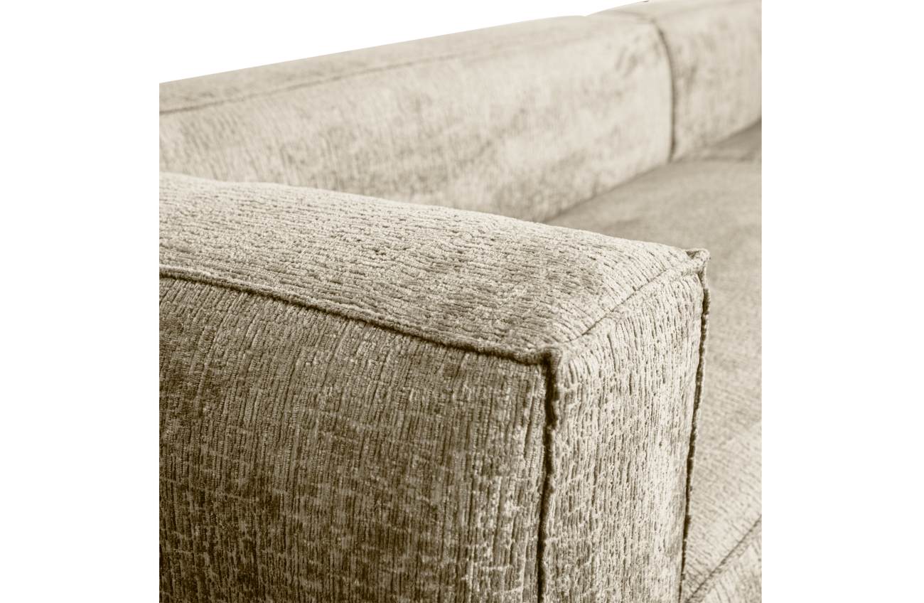 Das Sofa Bean überzeugt mit seinem modernen Stil. Gefertigt wurde es aus Struktursamt, welches einen Creme Farbton besitzt. Das Gestell ist aus Kunststoff und hat eine schwarze Farbe. Das Sofa in der Ausführung Rechts besitzt eine Größe von 305x175 cm.