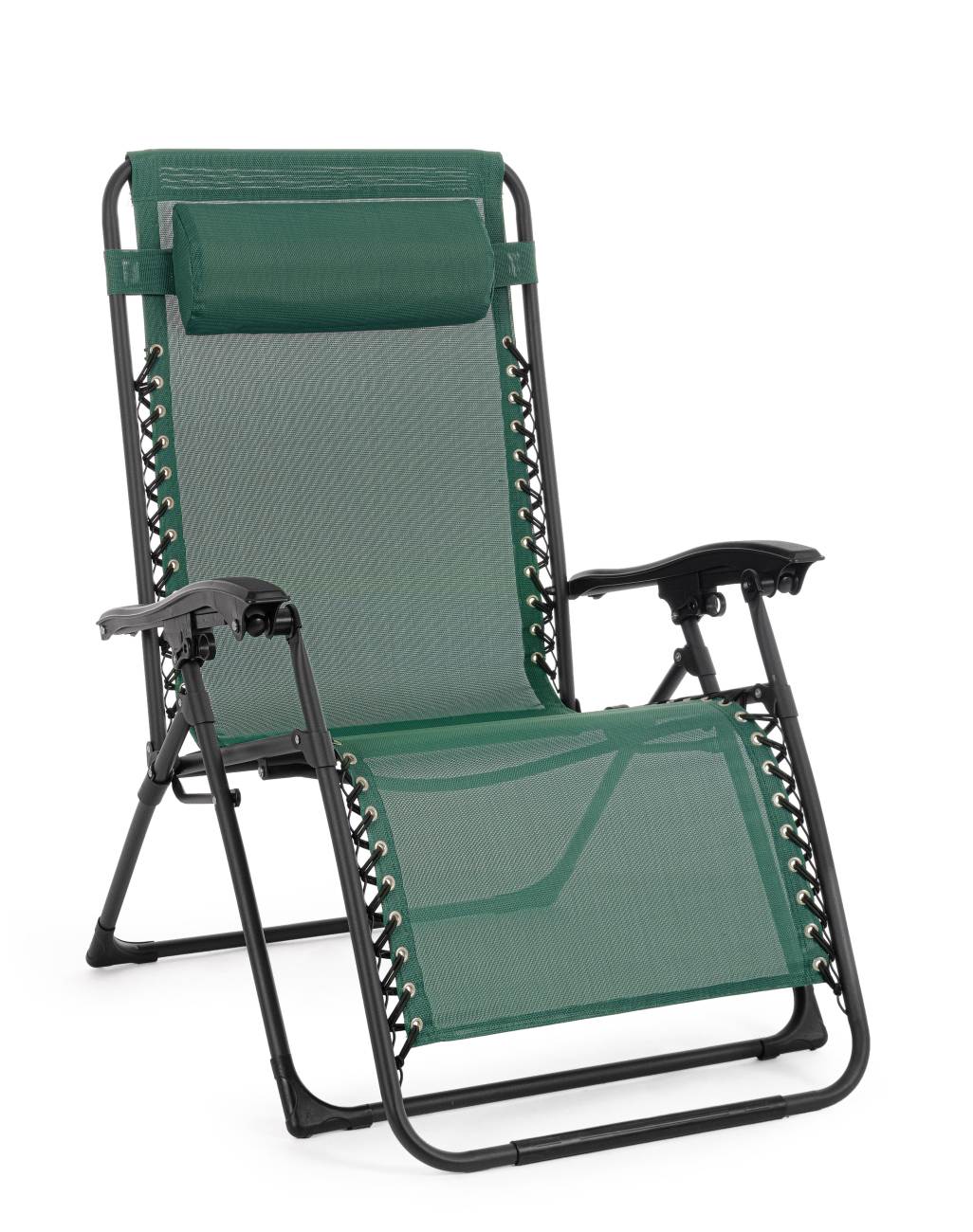 Der Loungesessel Wayne überzeugt mit seinem modernen Design. Gefertigt wurde er aus Textilene, welches einen grünen Farbton besitzt. Das Gestell ist aus Metall und hat eine schwarze Farbe. Der Sessel ist klappbar.