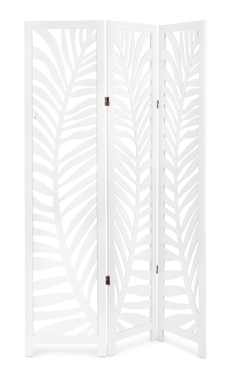 Paravent Farn aus Paulowniaholz, Weiß Paravent Farn aus Paulowniaholz, Weiß