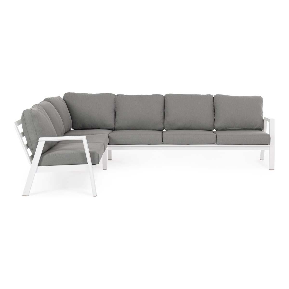 Gartenecksofa Flaminio - Aluminium Weiß, Olefin-Stoff Dunkelgrau