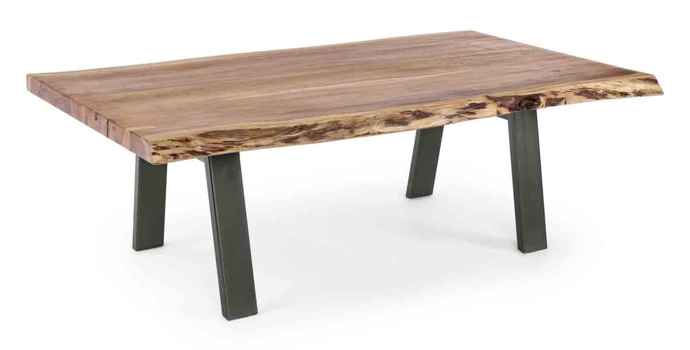 Der Beistelltisch Aron besitzt eine aus Akazienholz hergestellte Tischplatte. Durch die Verwendung von Naturprodukten ist jedes Stück ein Unikat. Das Gestell wurde aus Stahl gefertigt.