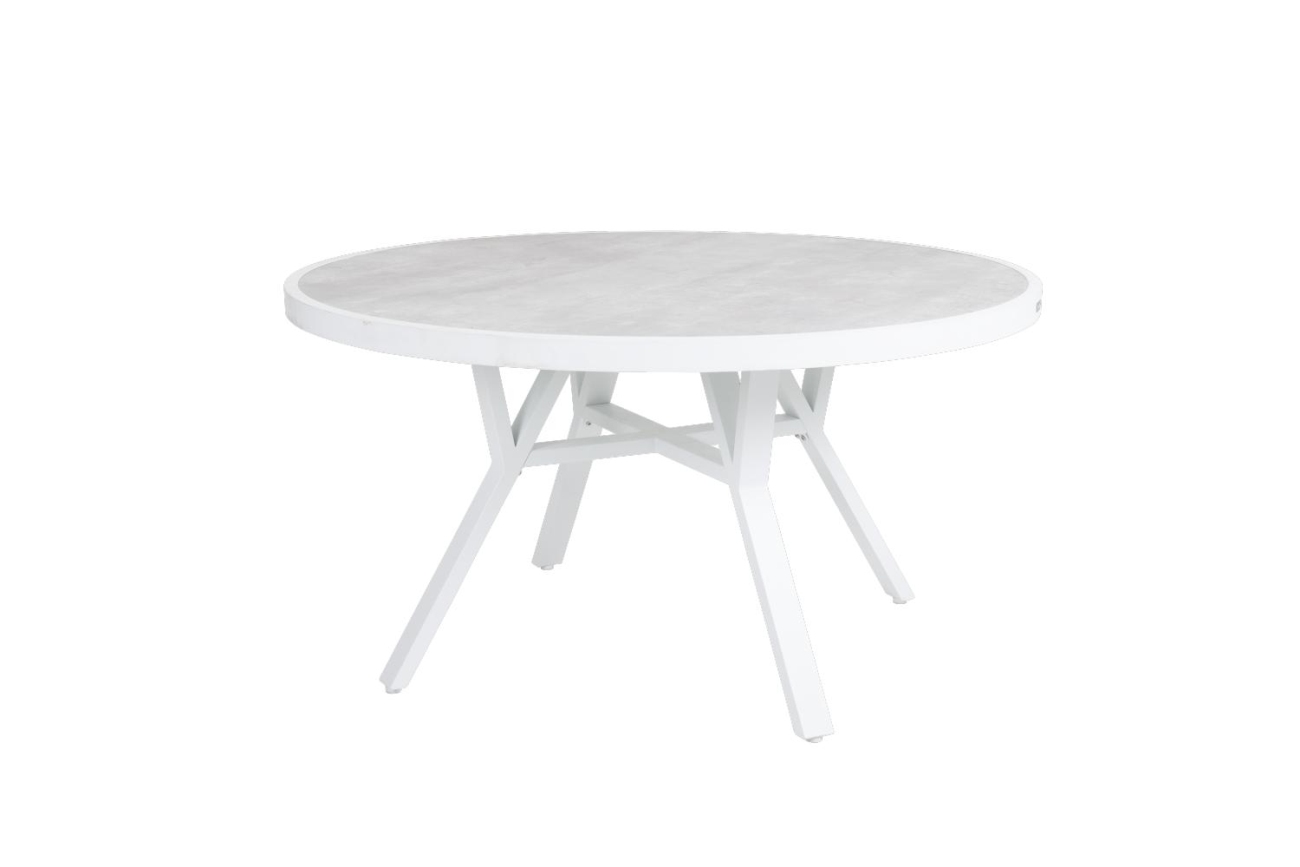 Der Gartenesstisch Samvaro überzeugt mit seinem modernen Design. Gefertigt wurde die Tischplatte aus Granit und hat einen hellgrauen Farbton. Das Gestell ist aus Metall und hat eine weiße Farbe. Der Tisch besitzt eine Länge von 140 cm.