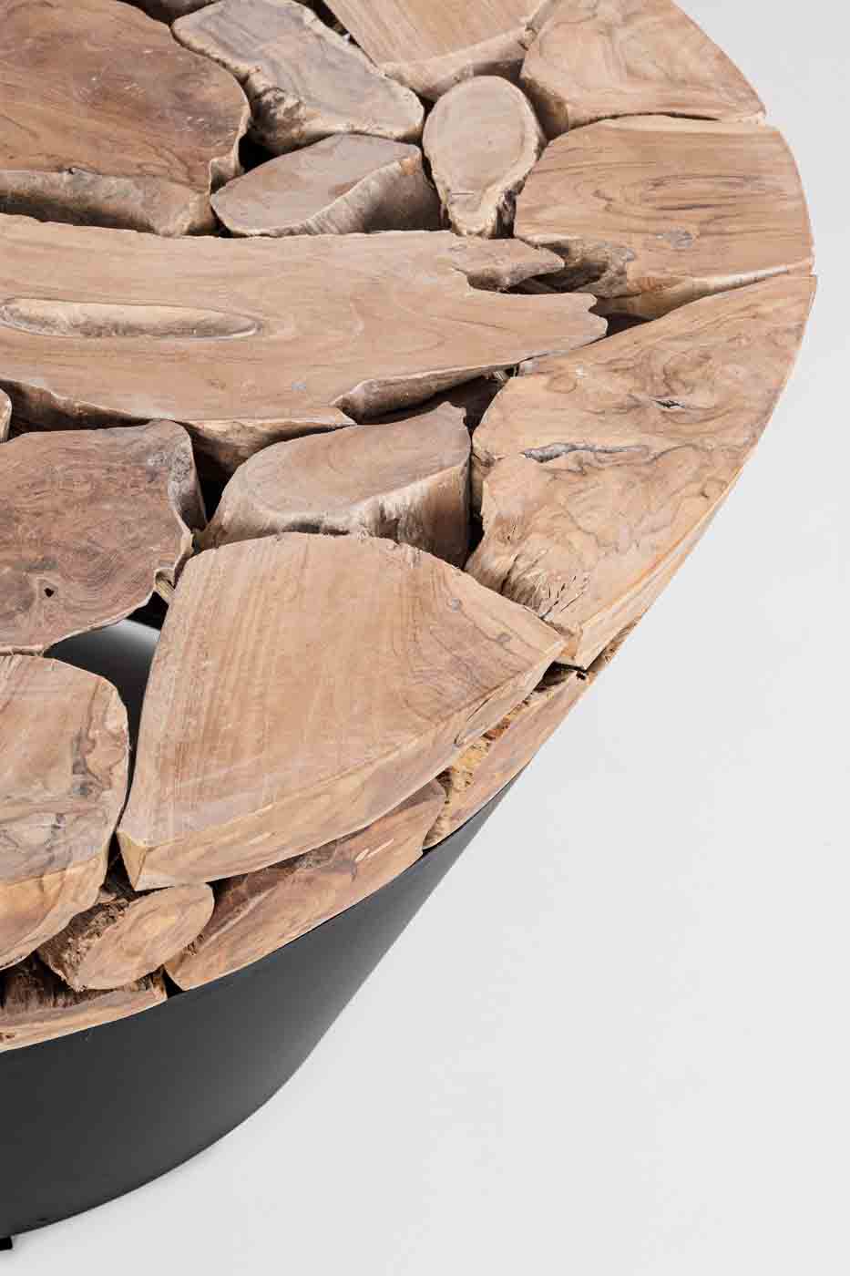 Stilvoller Beistelltisch Grenada von Bizotto aus Teakholz und Stahl mit einem Durchmesser von 90 cm