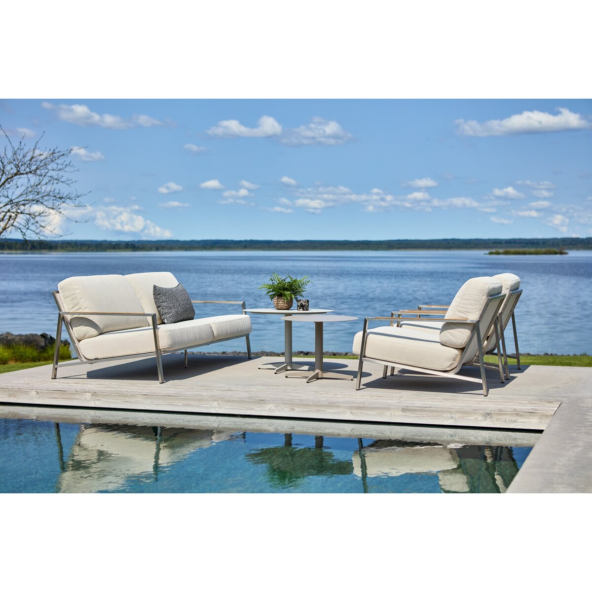 Gartensofa Naos 2,5-Sitzer, Edelstahl & Outdoor-Stoff, Dot Beige
