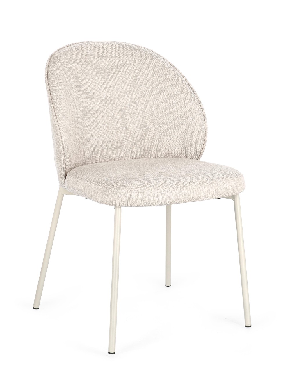 Der Esszimmerstuhl Wendy überzeugt mit seinem modernen Stil. Gefertigt wurde er aus Stoff, welcher einen Beigen Farbton besitzt. Das Gestell ist aus Metall und hat eine Beige Farbe. Der Stuhl besitzt eine Sitzhöhe von 48 cm.