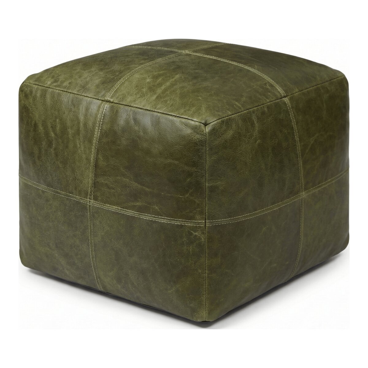Pouf Anneta aus Leder 50x50 cm, Olive-Grün