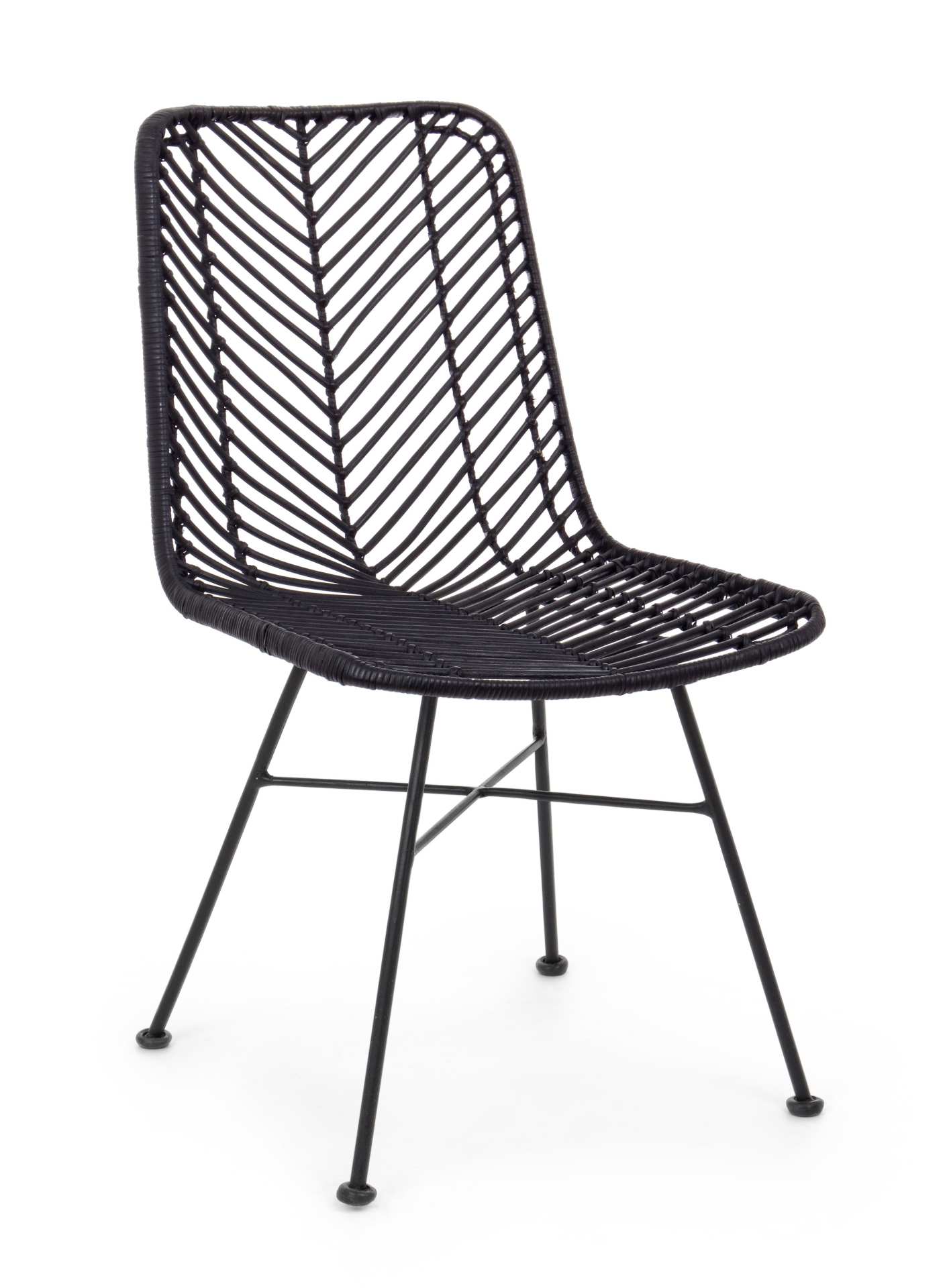 Der Stuhl Lorena überzeugt mit seinem modernem aber auch besonderem Design. Gefertigt wurde der Stuhl aus Rattan, welcher einen schwarzen Farbton besitzt. Das Gestell ist aus Metall und ist Schwarz. Die Sitzhöhe beträgt 45 cm.