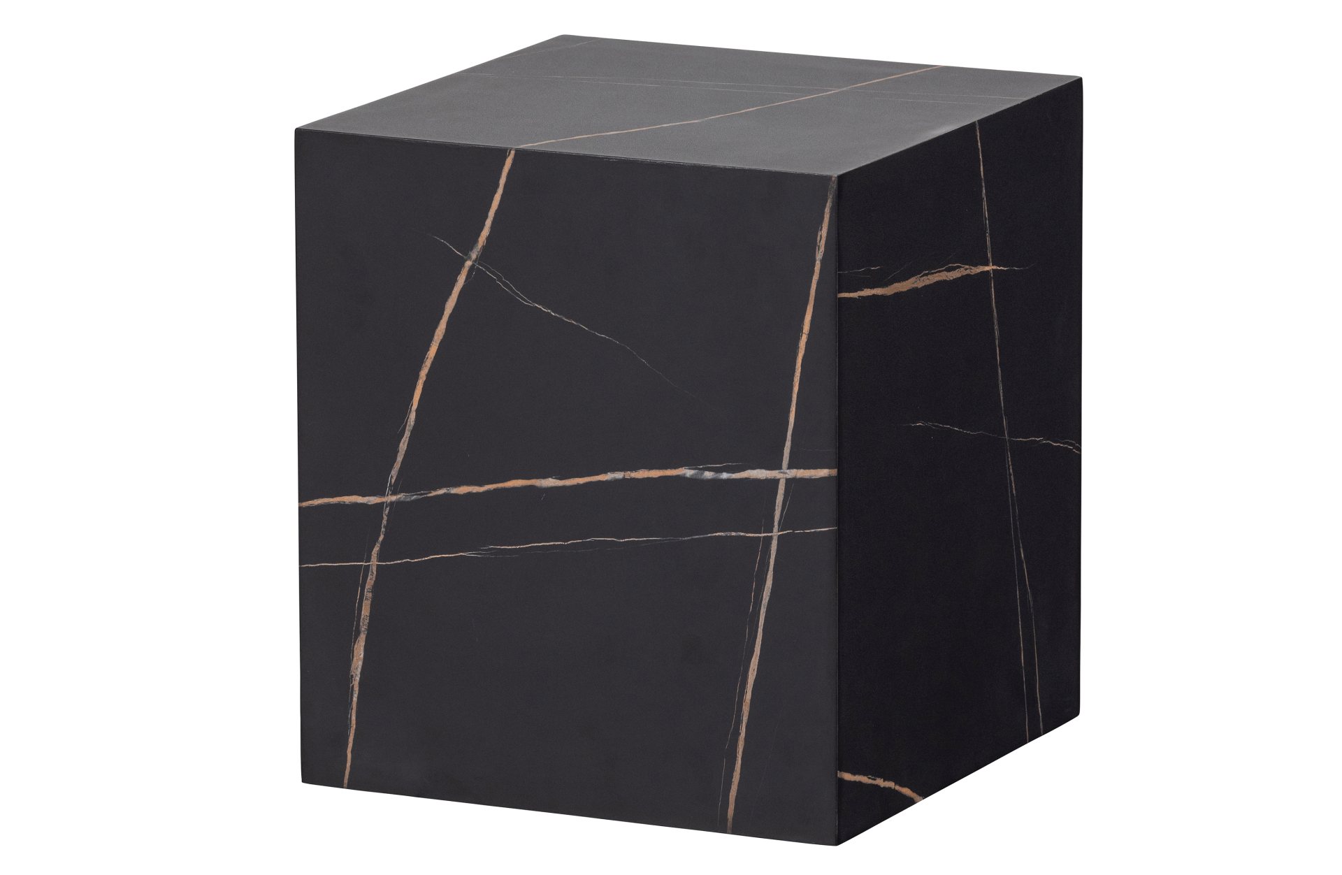 Der Beistelltisch Benji wurde aus MDF Holz gefertigt und besitzt eine Marmoroptik. Seine quadratisch Form unterstreicht das schlichte Design des Tisches.