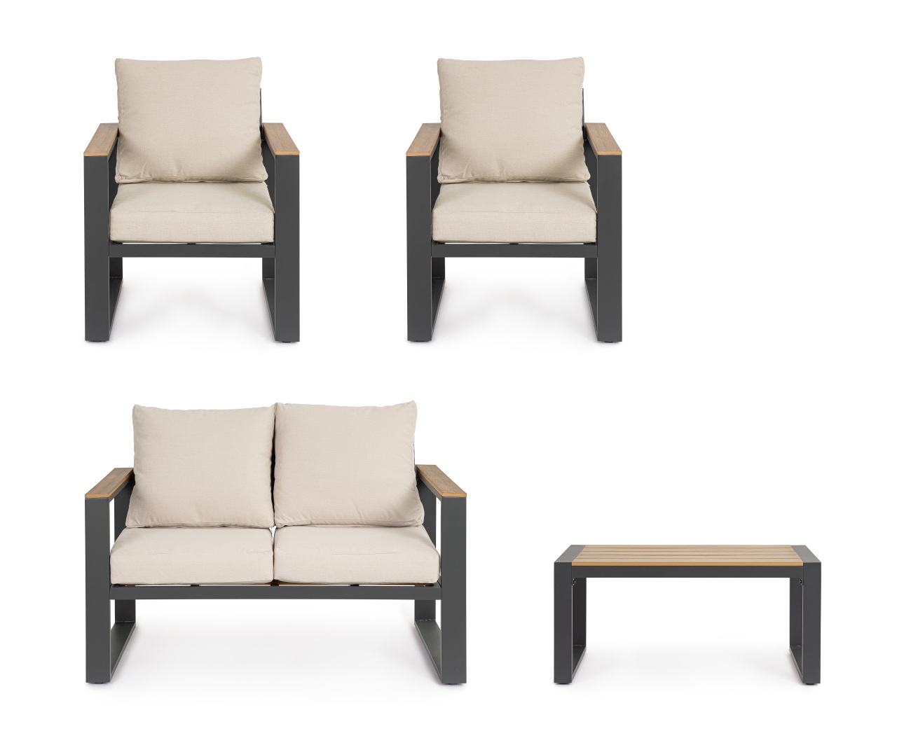 Garten-Set Leandro 4er Gruppe, Anthrazit / Beige