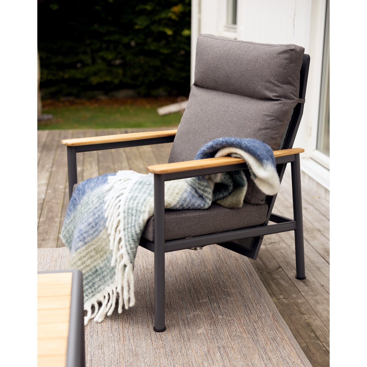 Gartensessel Gordon Anthrazit - Aluminium & Outdoor-Stoff, verstellbare Lehne