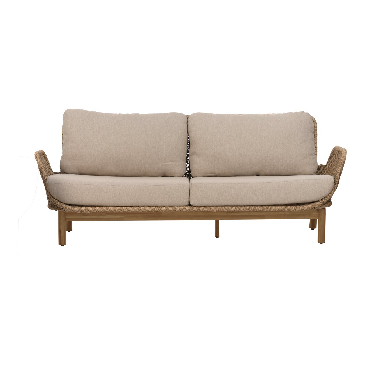 Gartensofa Lily 2,5-Sitzer Natur/Beige - Polyrattan & Teakholz, inkl. Kissen