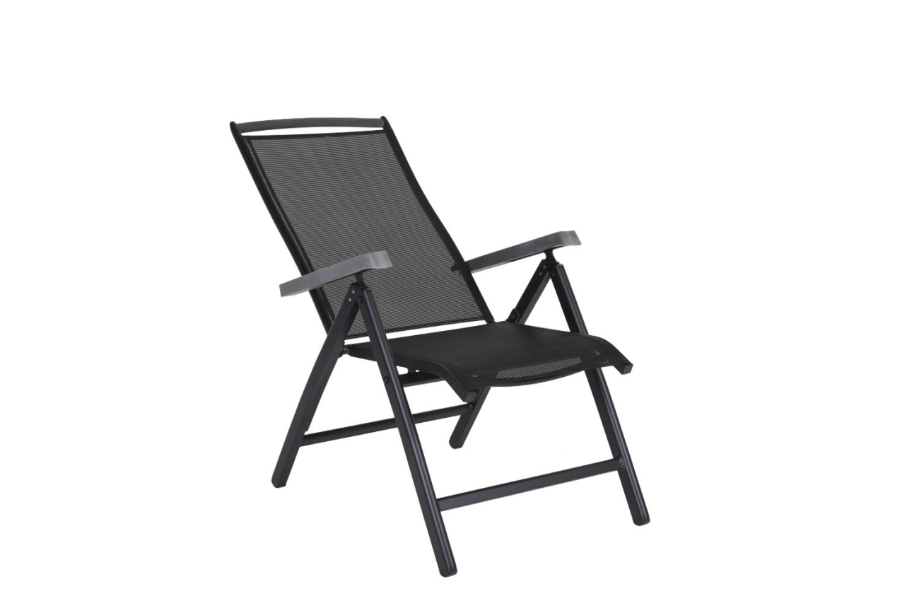 Der Gartenstuhl Andy überzeugt mit seinem modernen Design. Gefertigt wurde er aus Textilene, welches einen schwarzen Farbton besitzt. Das Gestell ist aus Metall und hat eine schwarze Farbe. Die Sitzhöhe des Sessels beträgt 44 cm.