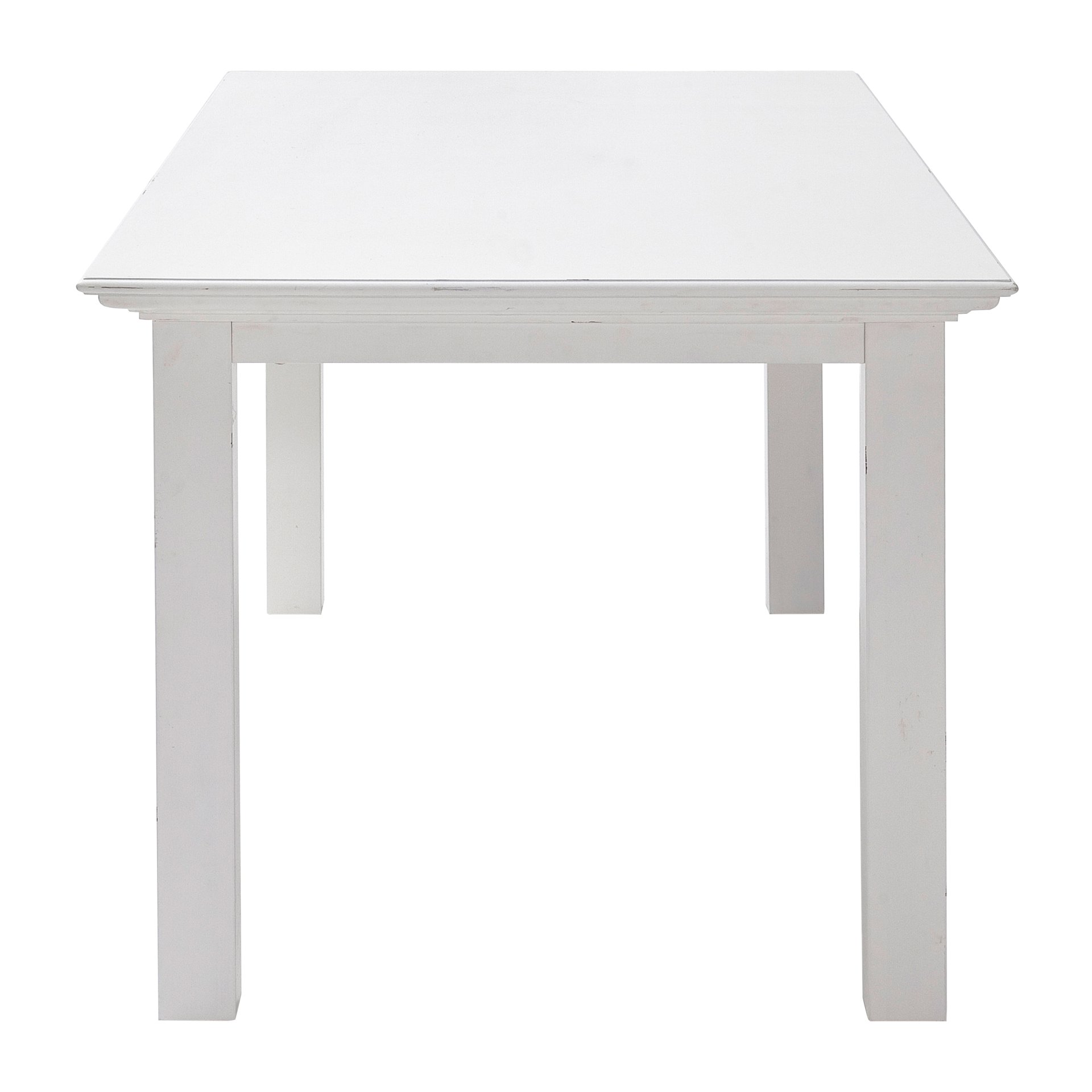 Der Esstisch Halifax überzeugt mit seinem Landhaus Stil. Gefertigt wurde er aus Mahagoni Holz, welches einen weißen Farbton besitzt. Der Tisch besitzt eine Breite von 200 cm.