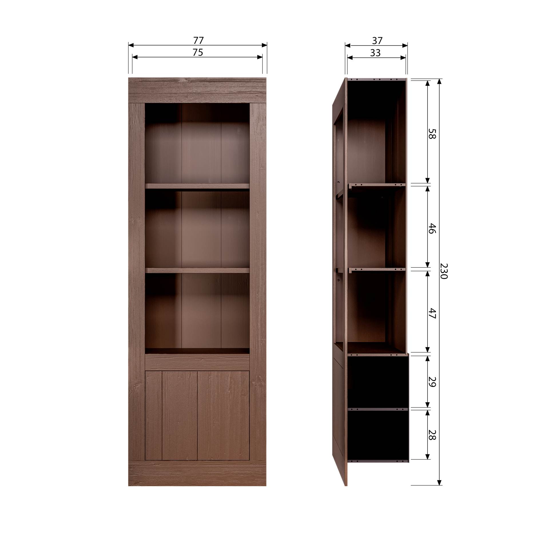 Bücherregal Yumi mit Fächern und Tür, Braun