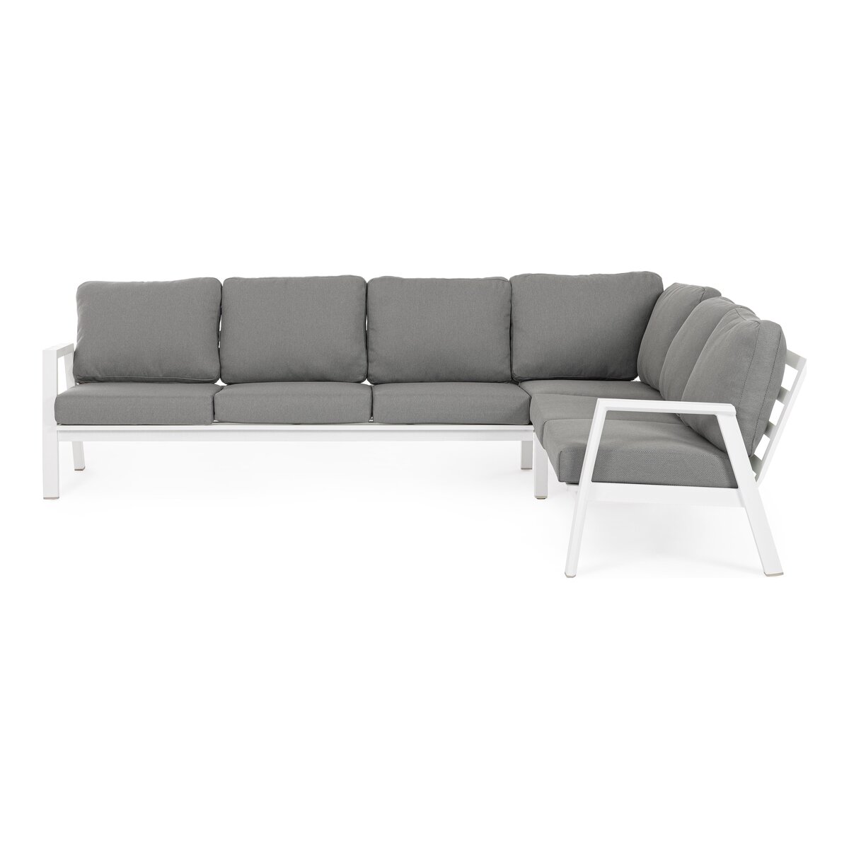 Gartenecksofa Flaminio - Aluminium Weiß, Olefin-Stoff Dunkelgrau