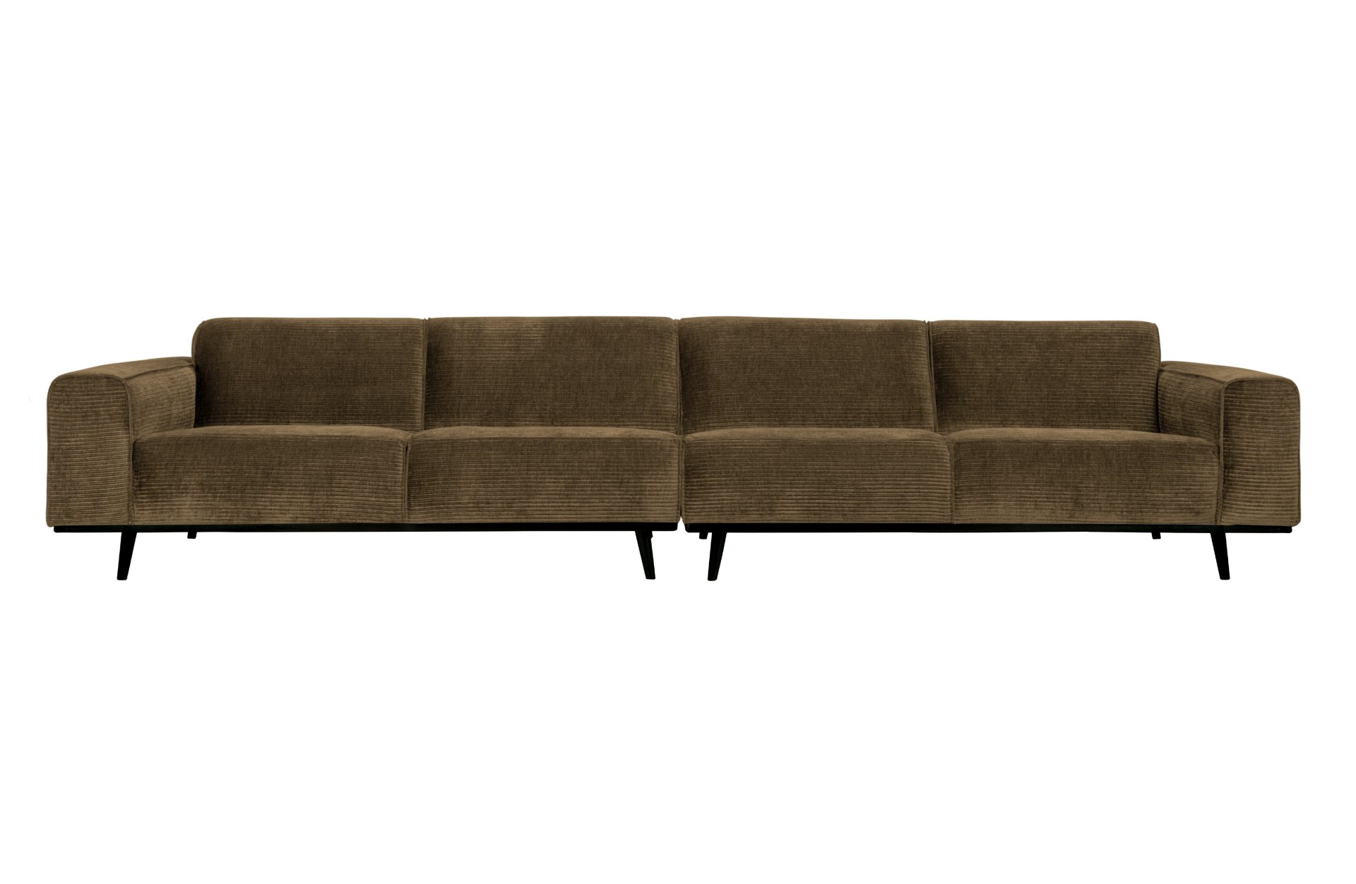 Das Sofa Statement überzeugt mit seinem modernen Design. Gefertigt wurde es aus gewebten Jacquard, welches einen braunen Farbton besitzen. Das Gestell ist aus Birkenholz und hat eine schwarze Farbe. Das Sofa hat eine Breite von 372 cm.