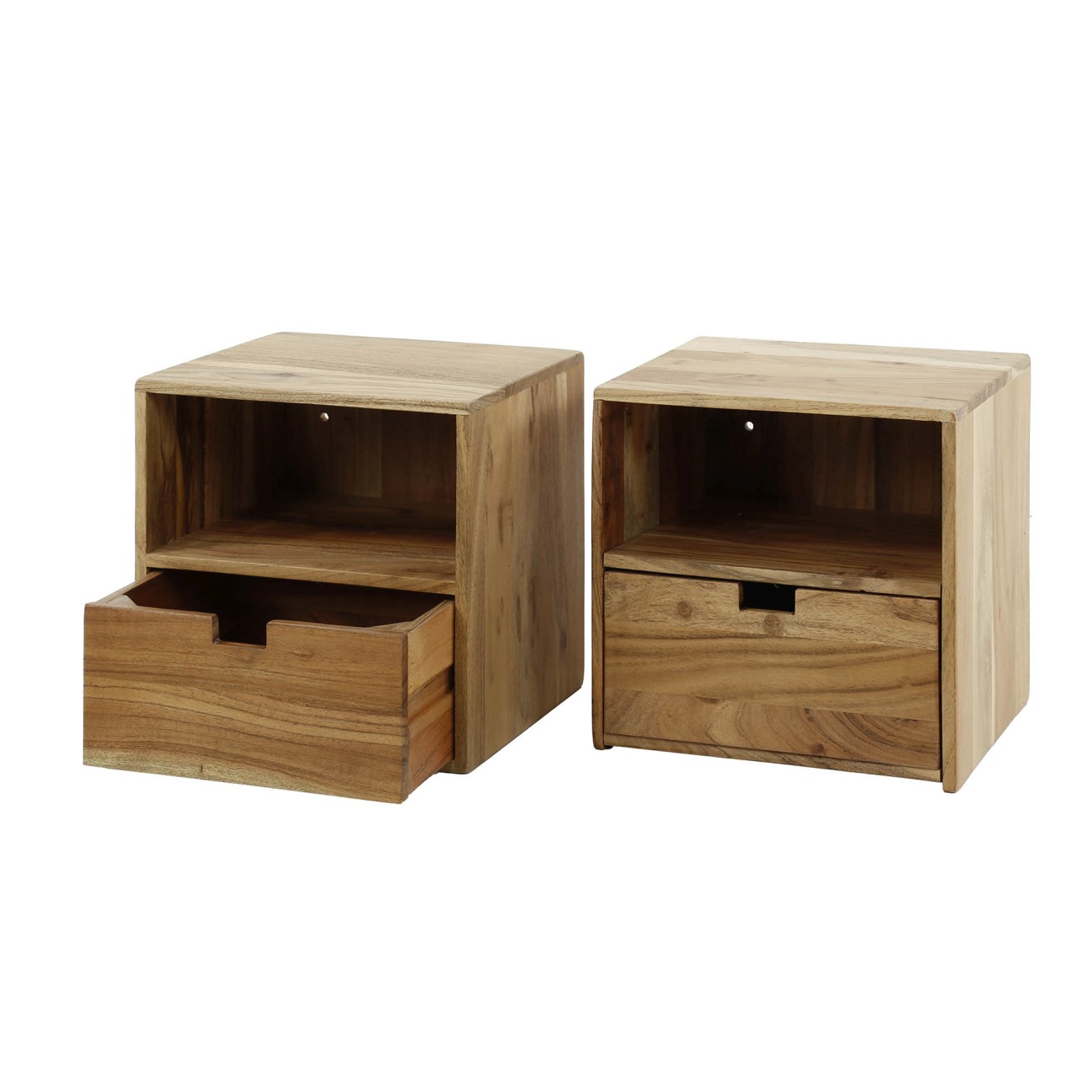 2er-Set Nachttisch Qidero - massives Akazienholz Natur, Schublade 2er-Set Nachttisch Qidero - Akazienholz massiv Natur, Schublade & Fach