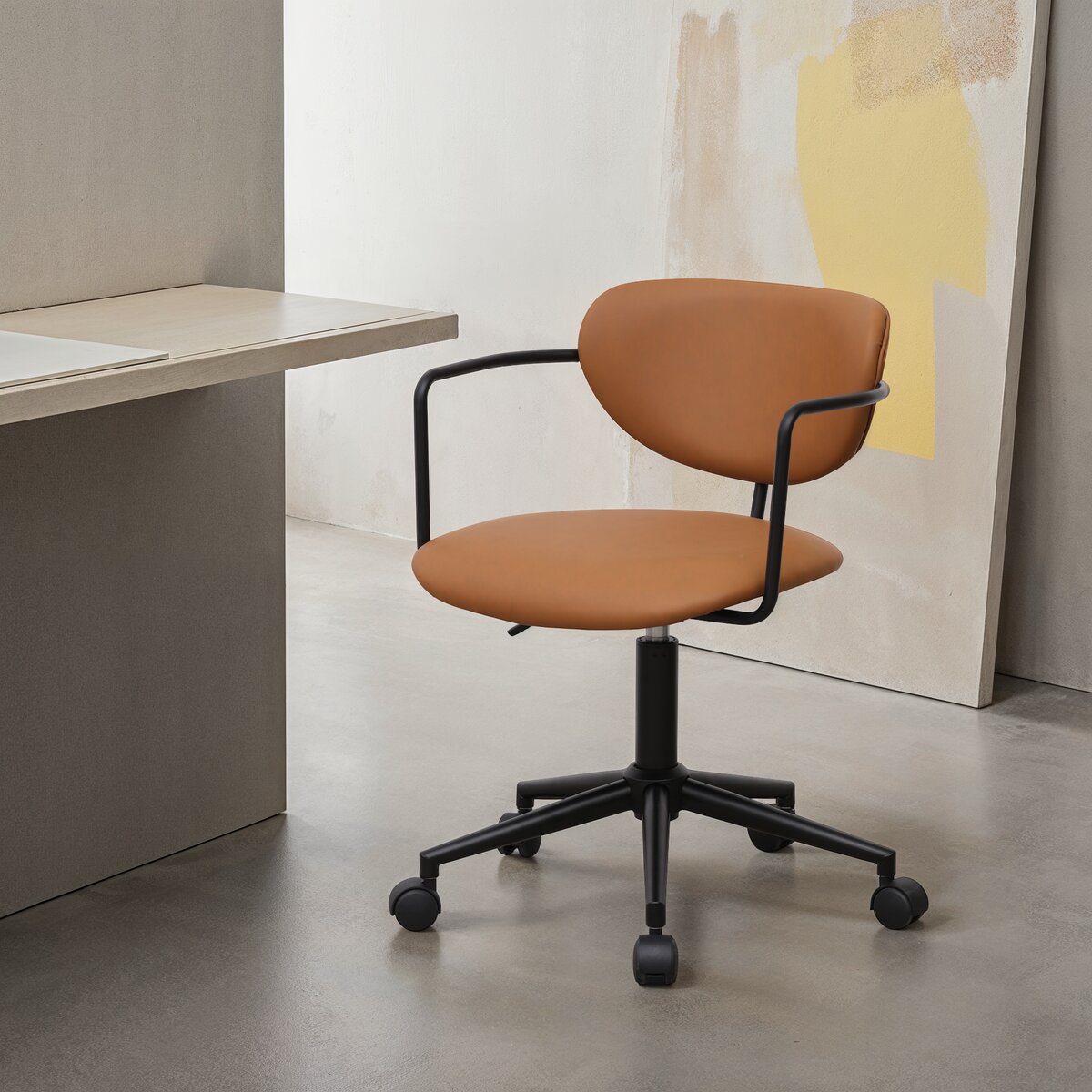 Bürostuhl Odila aus Kunstleder - Drehbar, Höhenverstellbar, Neigbar, Hellbraun