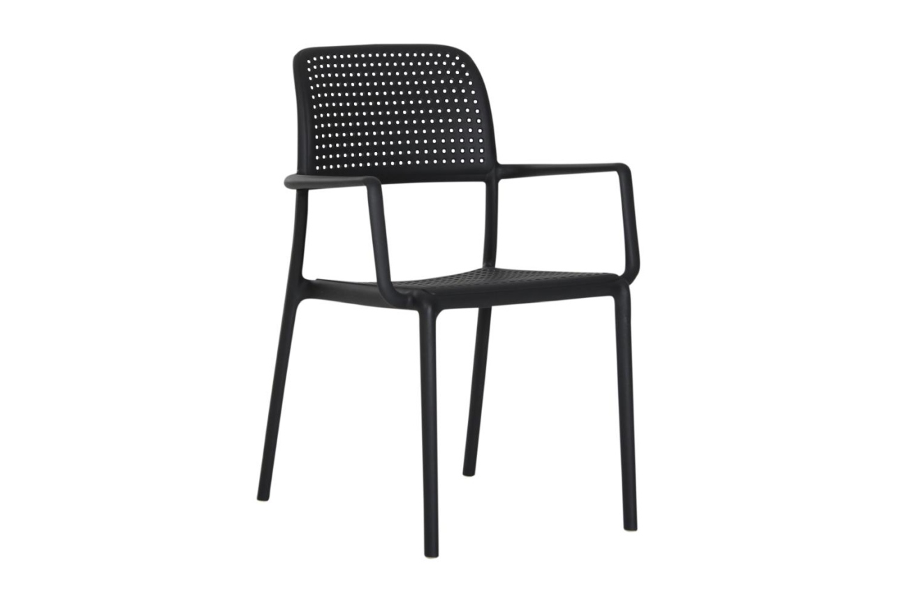 Der Gartenstuhl Bora überzeugt mit seinem modernen Design. Gefertigt wurde er aus Kunststoff, welches einen Anthrazit Farbton besitzt. Das Gestell ist aus Kunststoff und hat eine Anthrazit Farbe. Die Sitzhöhe des Stuhls beträgt 46 cm.