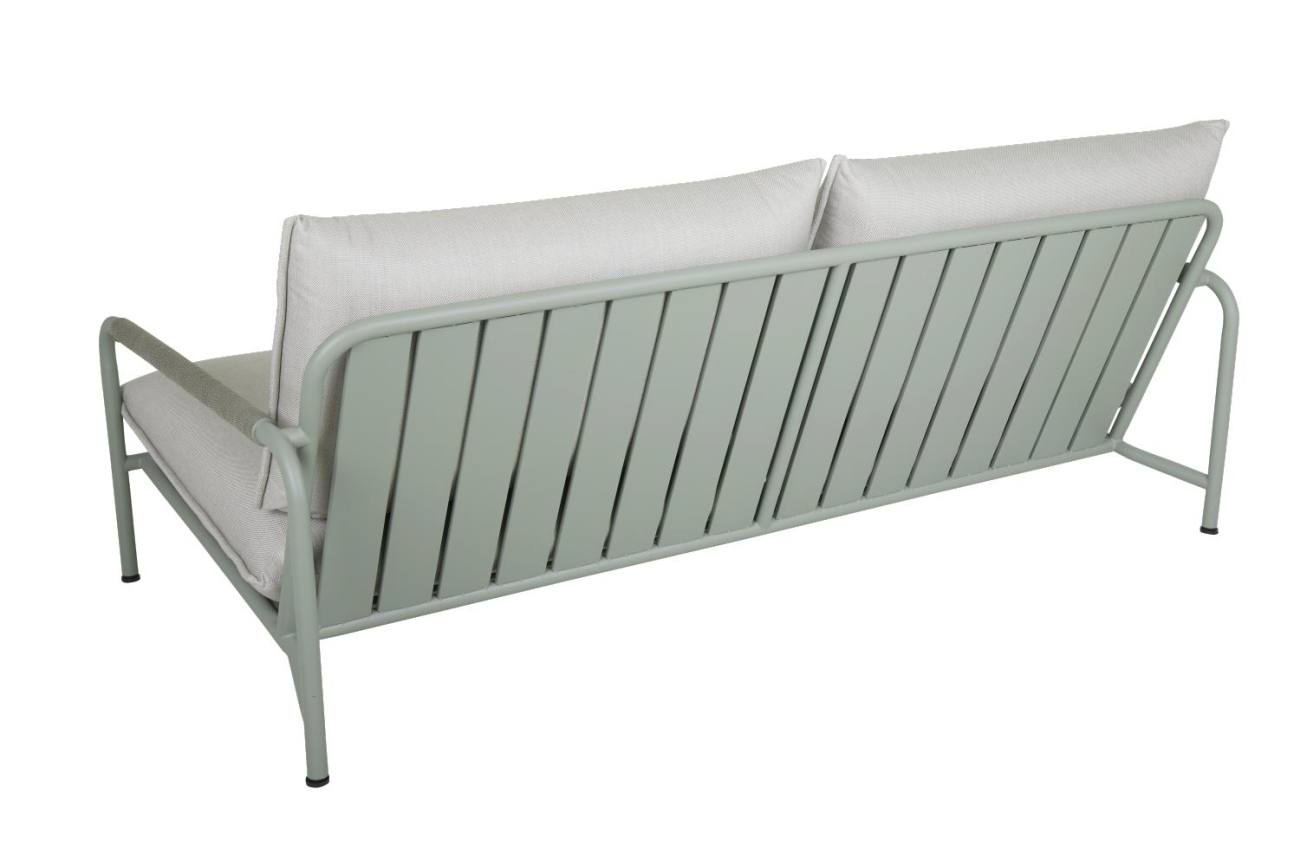 Das Gartensofa Lerberget überzeugt mit seinem modernen Design. Gefertigt wurde er aus Stoff, welcher einen grauen Farbton besitzt. Das Gestell ist aus Metall und hat eine grüne Farbe. Die Sitzhöhe des Sofas beträgt 42 cm.