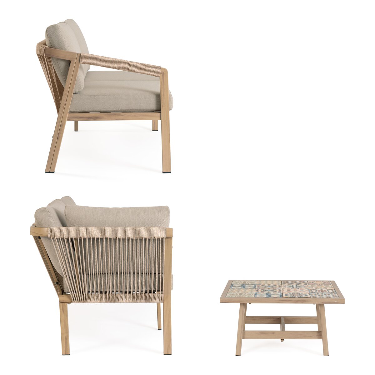 Gartenecksofa Kalimera - Aluminium Desert Sand, Olefin Taupe, inkl. Couchtisch