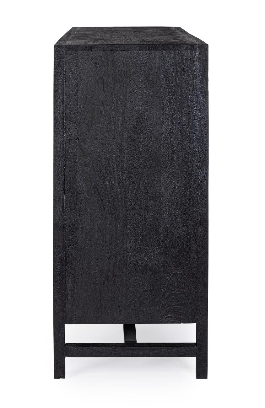 Das Sideboard Weston überzeugt mit seinem modernen Stil. Gefertigt wurde es aus Mangoholz, welches einen schwarzen Farbton besitzt. Das Gestell ist auch aus Mangoholz und hat eine schwarze Farbe. Das Sideboard verfügt über zwei Türen und drei Schubladen.