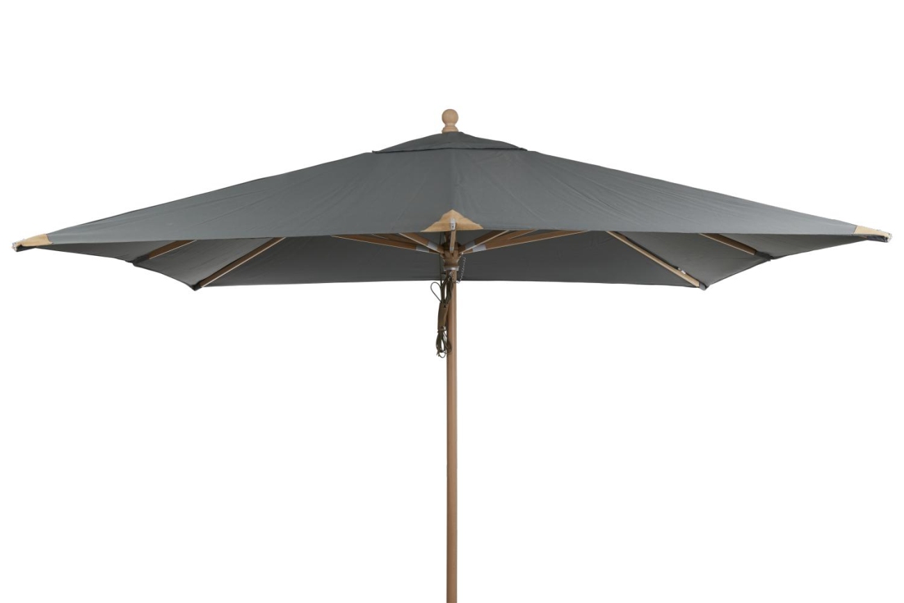 Der Sonnenschirm Como überzeugt mit seinem modernen Design. Gefertigt wurde er aus Kunstfasern, welcher einen grauen Farbton besitzt. Das Gestell ist aus Buchenholz und hat eine natürliche Farbe. Der Schirm hat eine Größe von 300x300 cm.