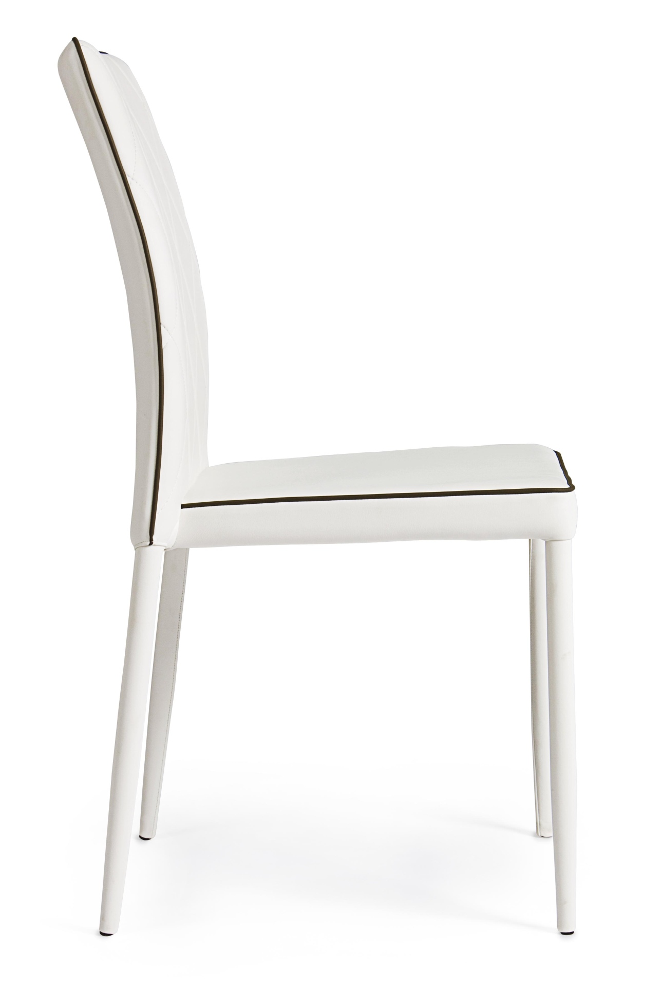 Der Stuhl Achille überzeugt mit seinem modernem Design. Gefertigt wurde der Stuhl aus Kunstleder, welches einen weißen Farbton besitzt. Das Gestell ist aus Metall und ist in der Selben Farbe wie die Sitzfläche. Der Stuhl verfügt über eine Gesteppte Rücken