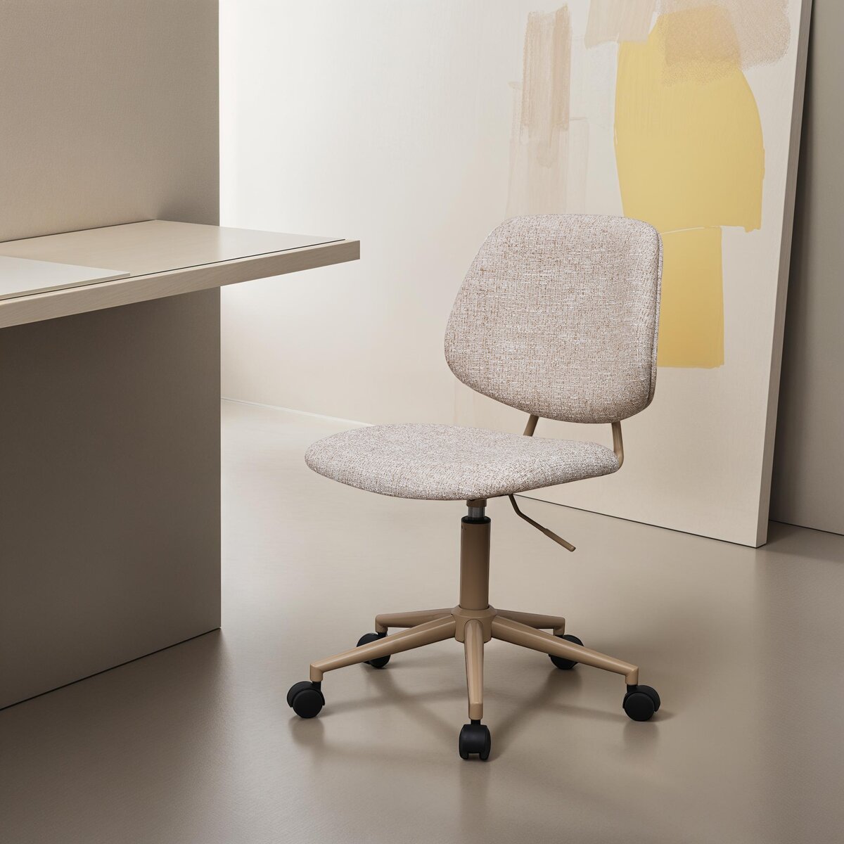 Bürostuhl Otal aus Boucle - Drehbar, Höhenverstellbar, Neigbar, Beige