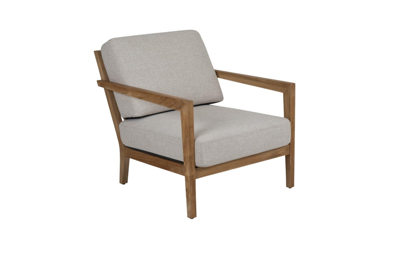 Der Gartensessel Populär überzeugt mit seinem modernen Design. Gefertigt wurde er aus Stoff, welcher einen grauen Farbton besitzt. Das Gestell ist aus Teakholz und hat eine braune Farbe. Die Sitzhöhe des Sessels beträgt 44 cm.