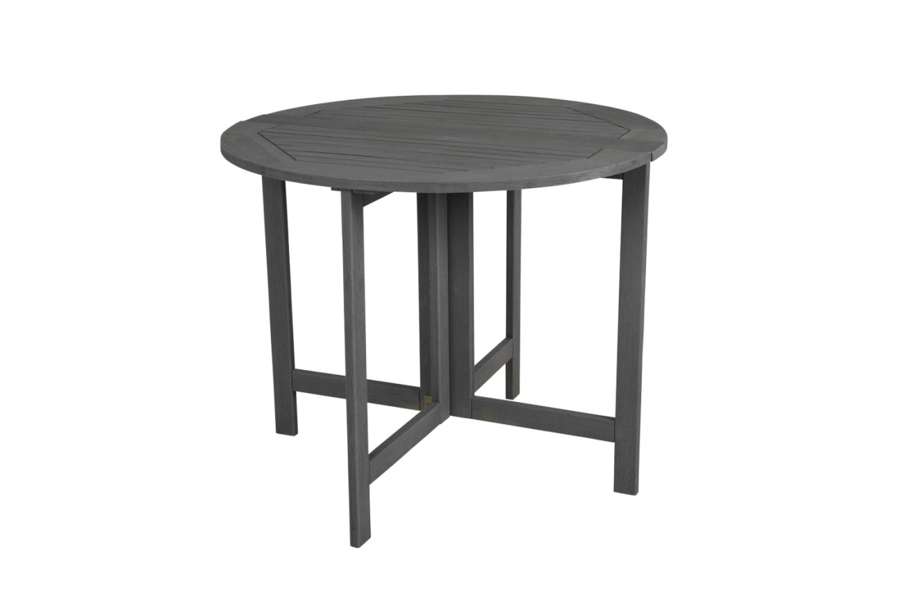 Der Gartenesstisch Bruton überzeugt mit seinem modernen Design. Gefertigt wurde die Tischplatte aus Akazienholz, welche einen grauen Farbton besitzt. Das Gestell ist aus Akazienholz und hat eine graue Farbe. Der Tisch besitzt einen Durchmesser von 90 cm.