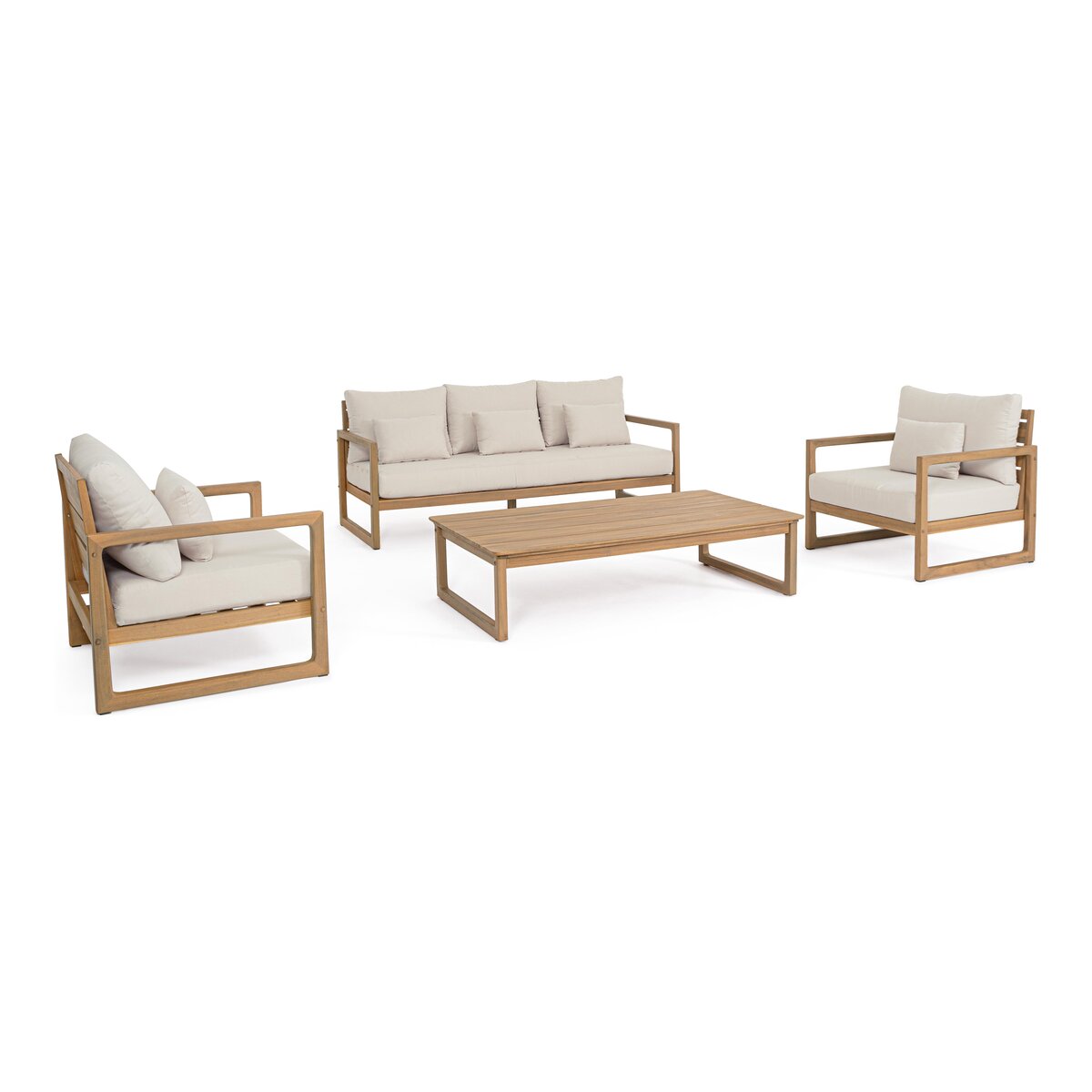 4er Garten-Set Adrian - Akazienholz Natur, Outdoor-Stoff Beige