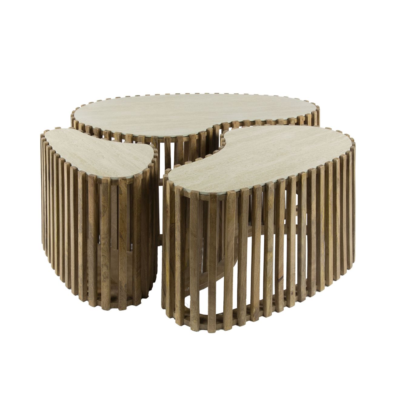 3er-Set Couchtisch Tratin - Mangoholz massiv Braun, Nierenform