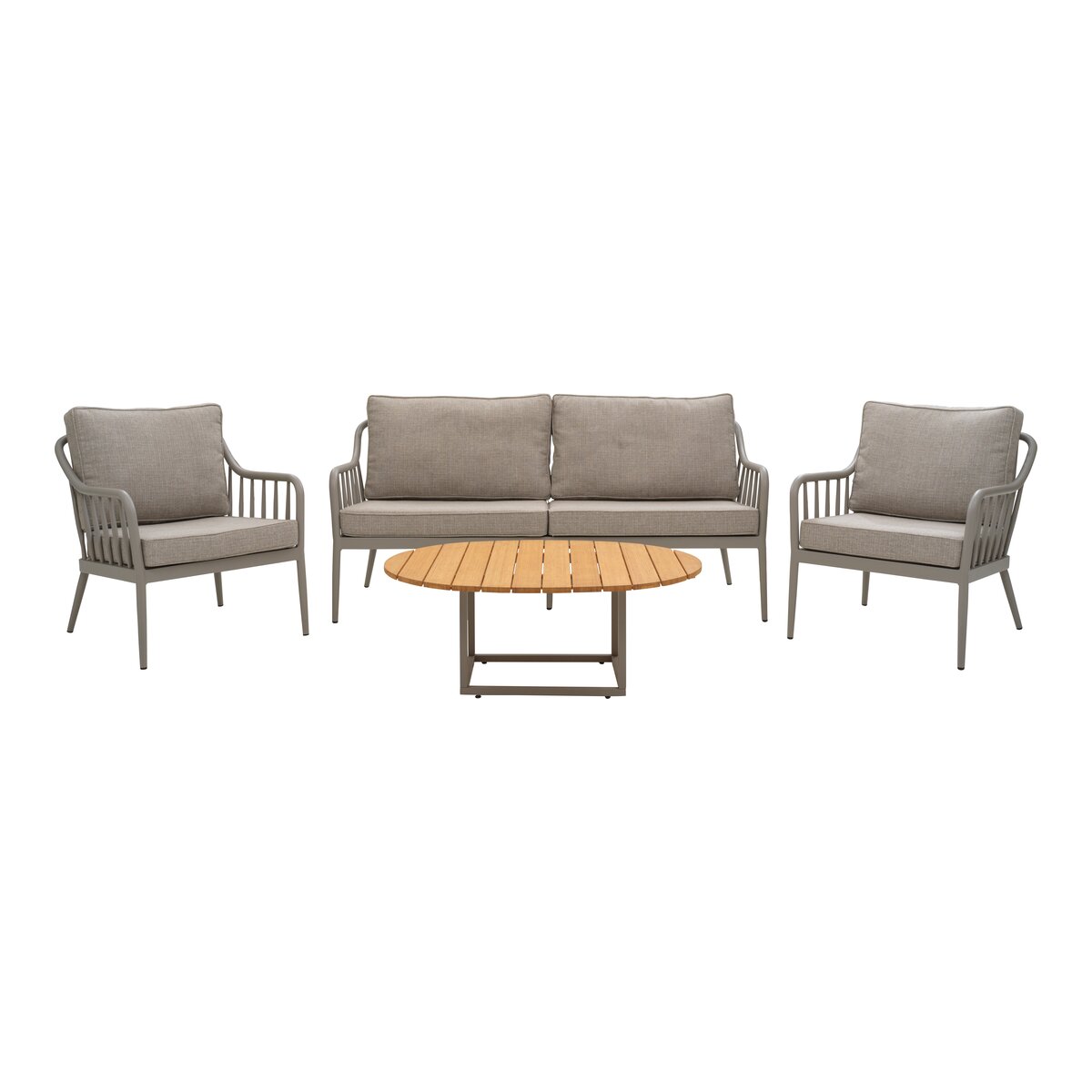 Gartencouchtisch Olive - Aluminium & Bambus, 110x80 cm, Khaki/Natur