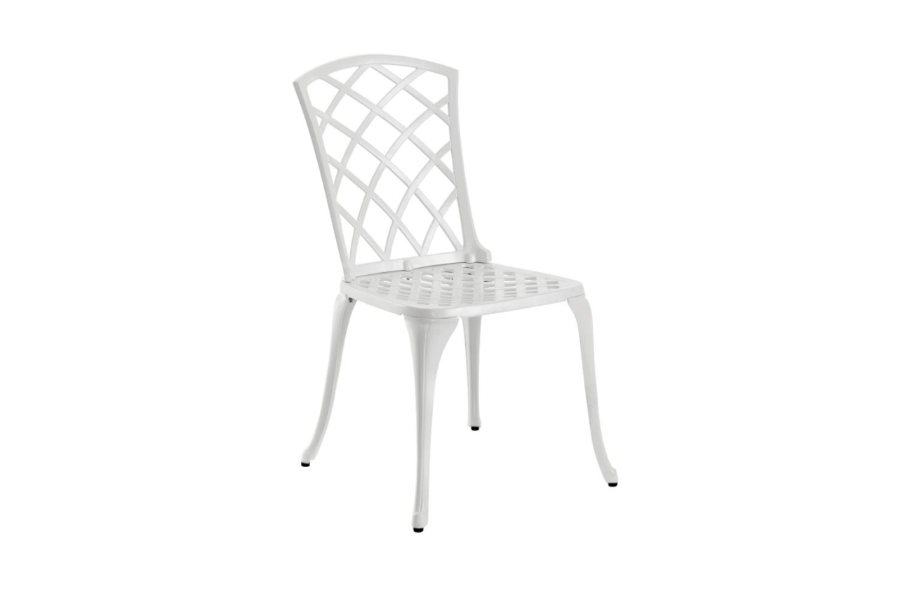 Der Gartenstuhl Arras überzeugt mit seinem modernen Design. Gefertigt wurde er aus Metall, welches einen weißen Farbton besitzt. Das Gestell ist aus Metall und hat eine weiße Farbe. Die Sitzhöhe des Sessels beträgt 43 cm.