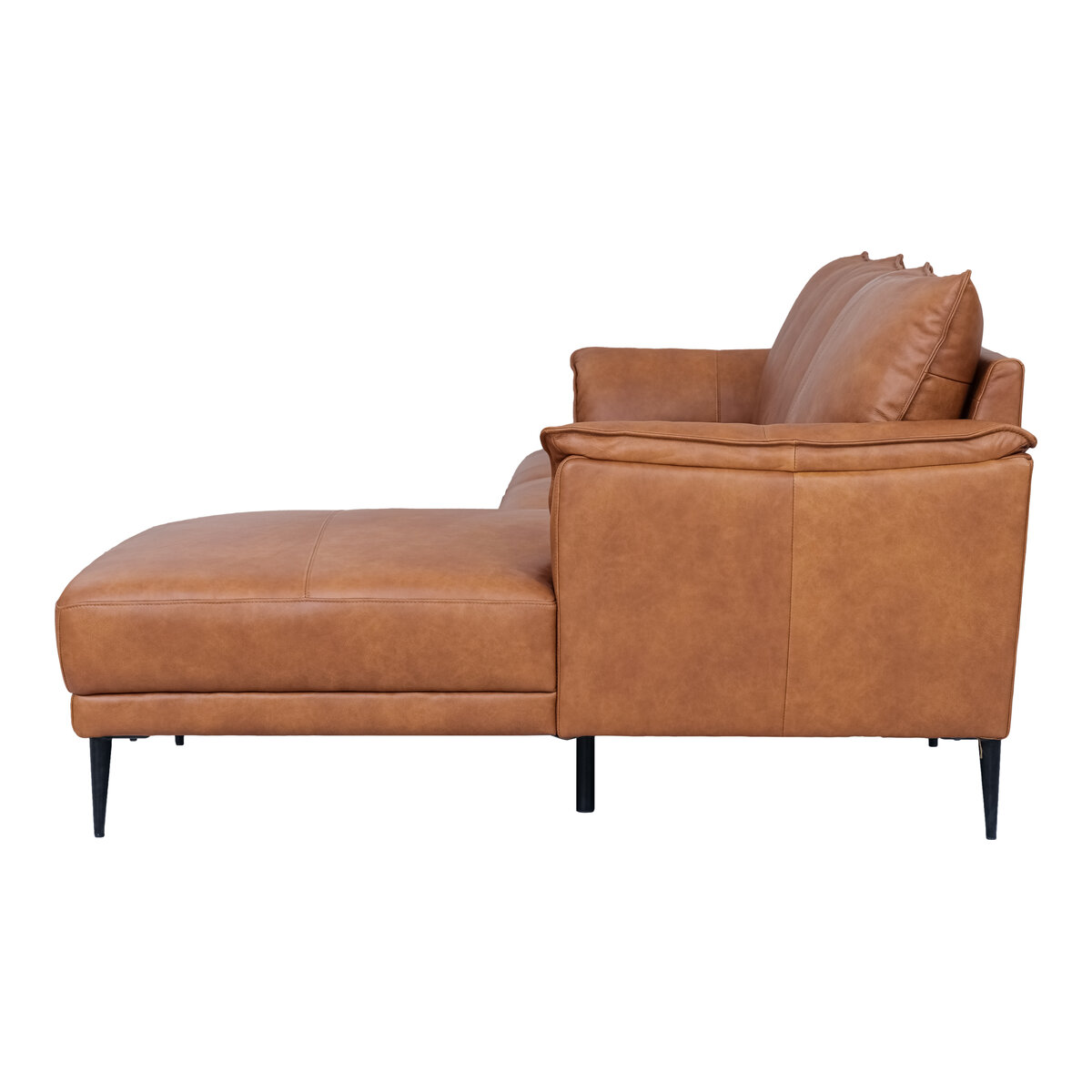 Ecksofa Luso Cognac Echtleder - Rechte Recamiere, Taschenfederkern & Metallfüßen