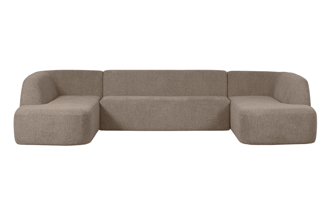 Das Sofa Sloping in U-Form überzeugt mit seinem modernen Stil. Gefertigt wurde es aus Melange-Stoff, welcher einen braunen Farbton besitzt. Die Füße besitzen eine schwarze Farbe. Das Sofa besitzt eine Größe von 339x225 cm.