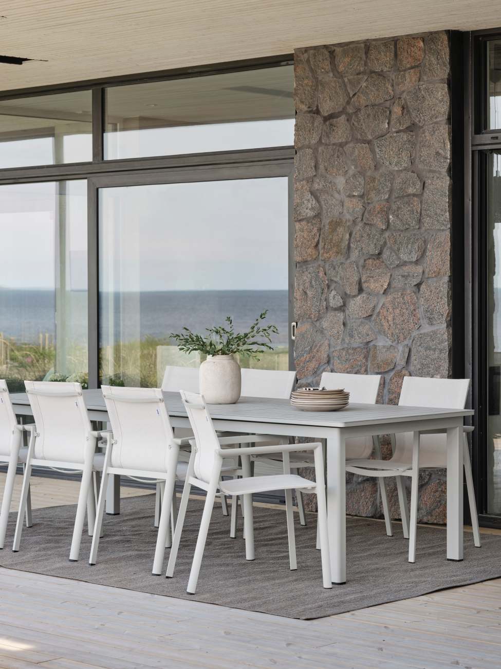 Gartenstuhl Delia aus Textilene, Hellgrau / Off-White