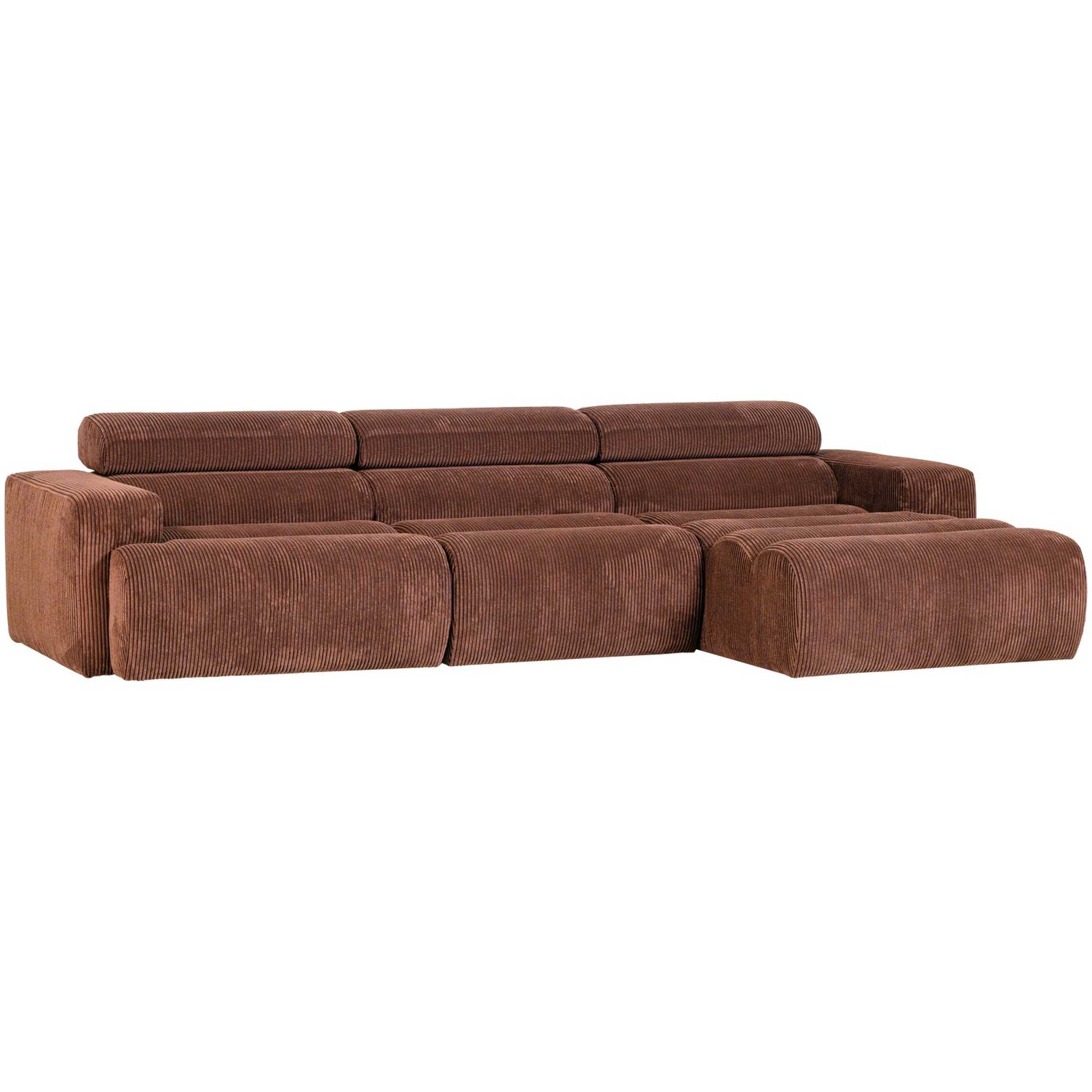 Ecksofa Novi aus Cordstoff, modern mit Chaiselongue und verstellbarer Nackenstütze, terra, rechts