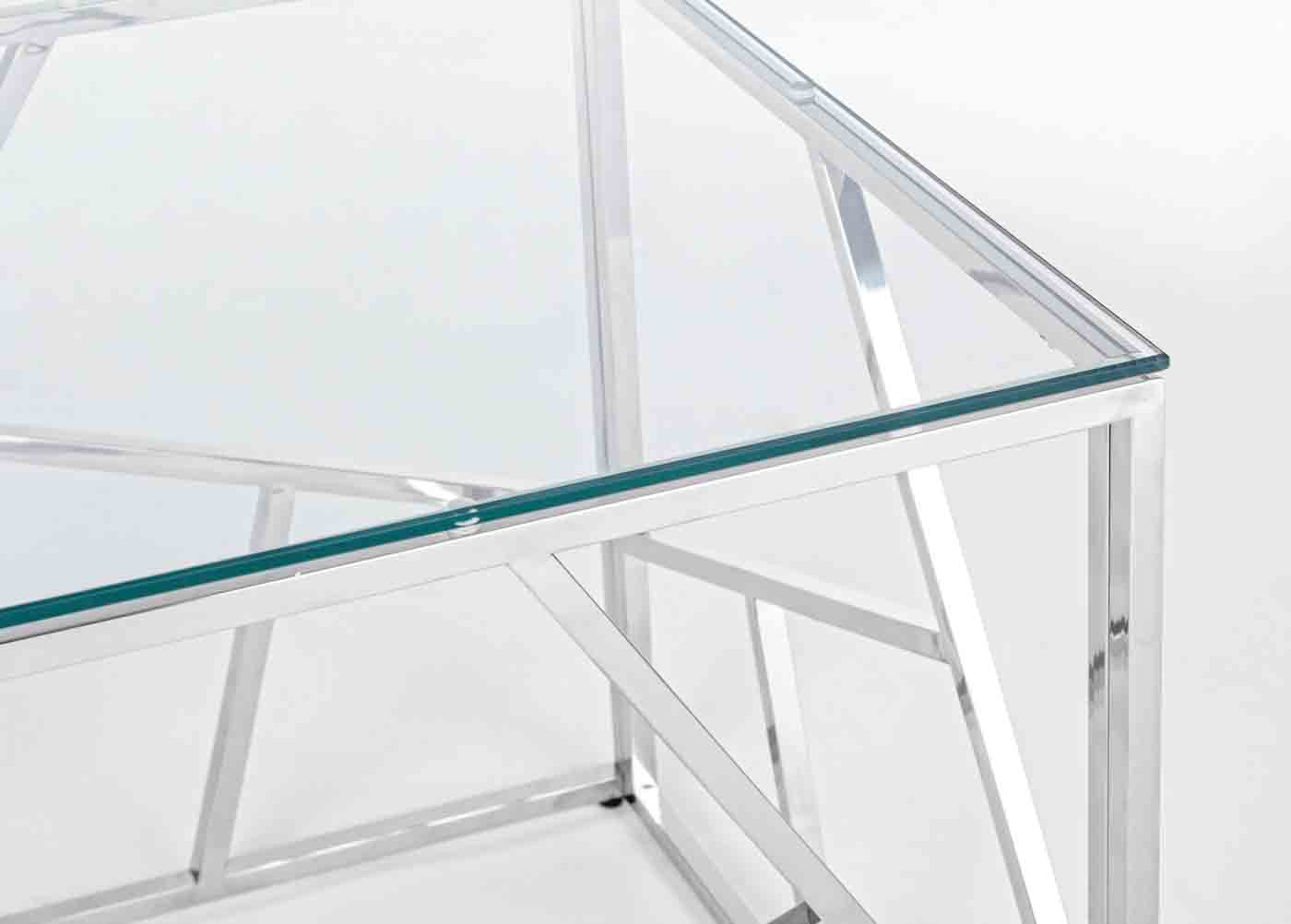 Beistelltisch Rayan in einem modernen Design. Hergestellt aus Metall  in einem silbernen Farbton. Die Tischplatte ist aus Glas. Marke Bizotto.