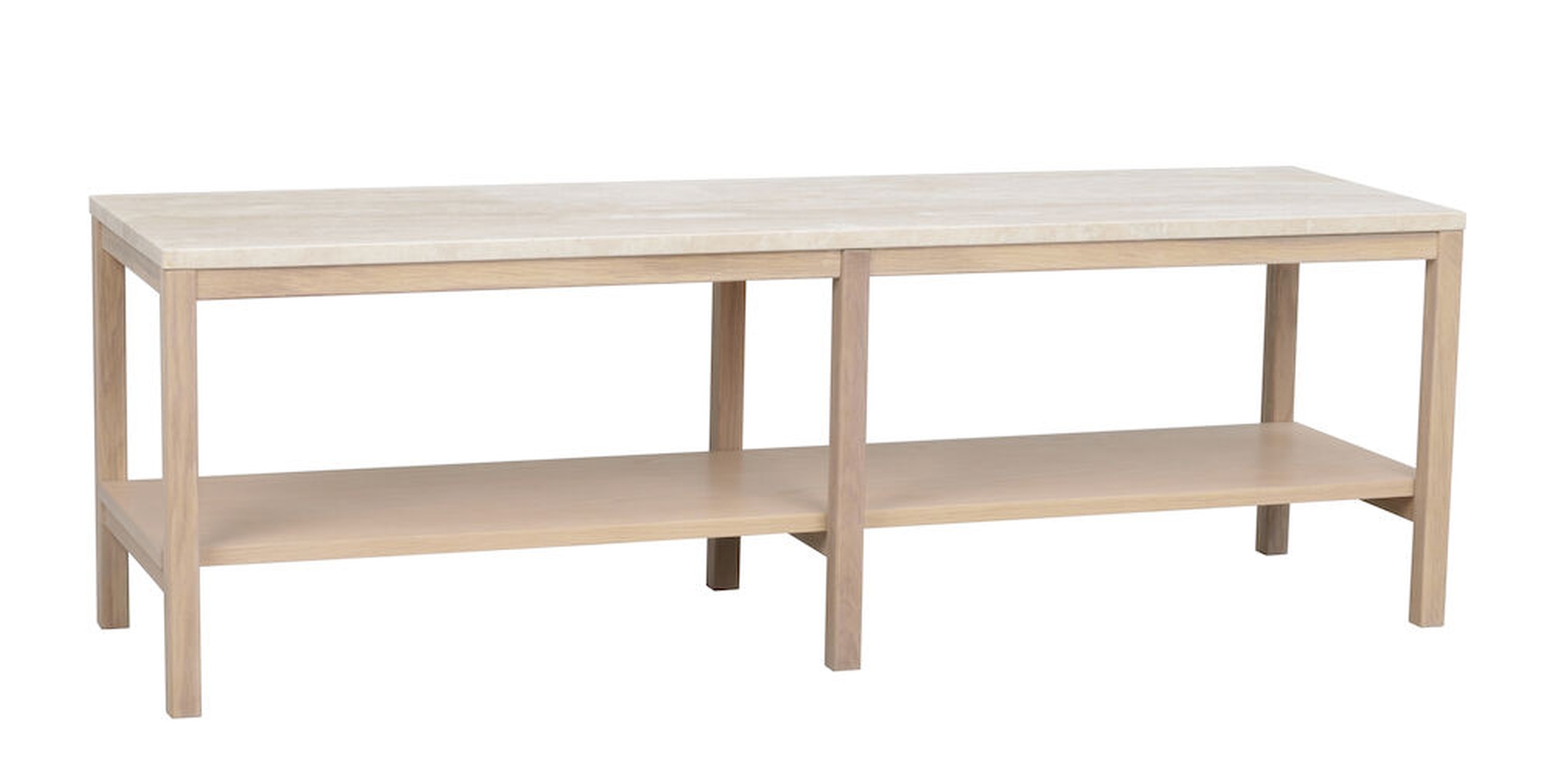 Konsole Orwel 140x40x45cm, Traventin / Eiche Whitewash