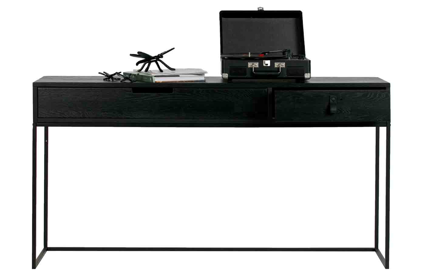 Konsole und Schreibtisch in einem, die Silas Konsole aus Eichenholz wurde schwarz lackiert und bietet mit den Schubladen noch weiteren Stauraum