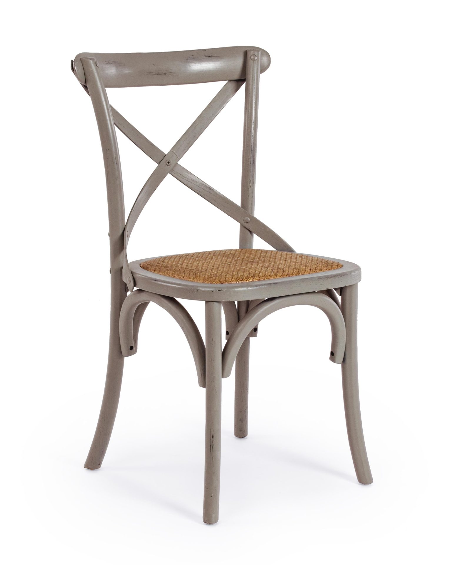 Der Stuhl Cross überzeugt mit seinem klassischen Design. Gefertigt wurde der Stuhl aus Ulmenholz, welches einen dunkelgrauen Farbton besitzt. Die Sitz- und Rückenfläche ist aus Rattan gefertigt. Die Sitzhöhe beträgt 46 cm.