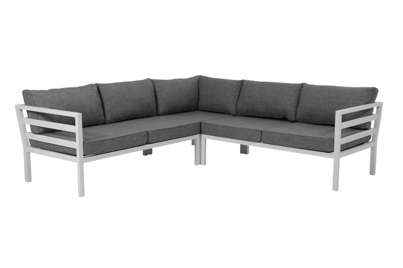 Gartenecksofa Weldon mit Kissen, Weiß Gartenecksofa Weldon mit Kissen, Weiß