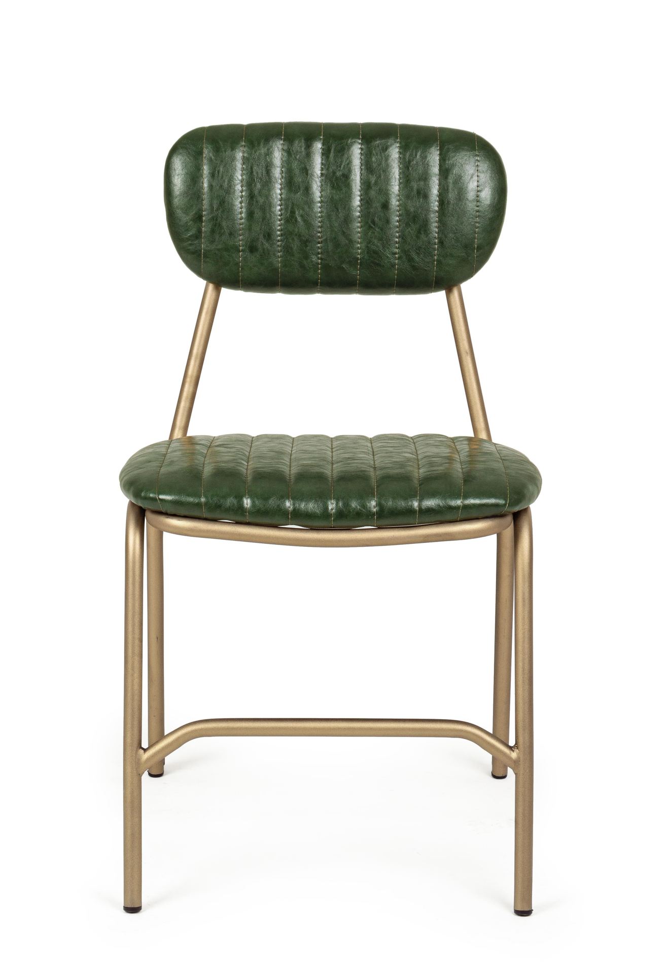 Der Stuhl Addy überzeugt mit seinem industriellen Design. Gefertigt wurde der Stuhl aus Kunstleder, welches einen grünen Farbton besitzt. Das Gestell ist aus Metall und ist Gold. Die Sitzhöhe beträgt 46 cm.