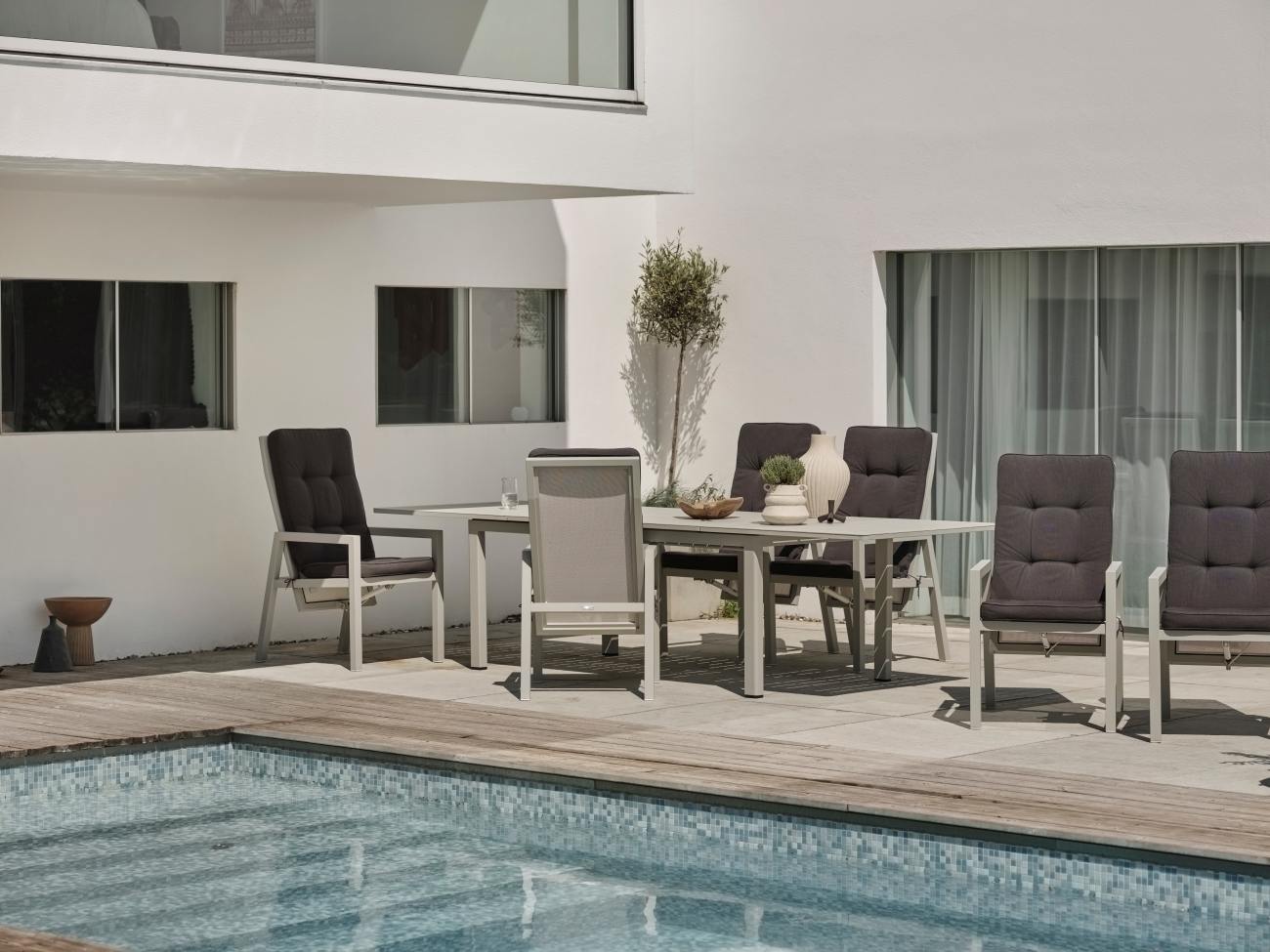 Gartenesstisch Lomma, 194-312x100 cm, Hellgrau