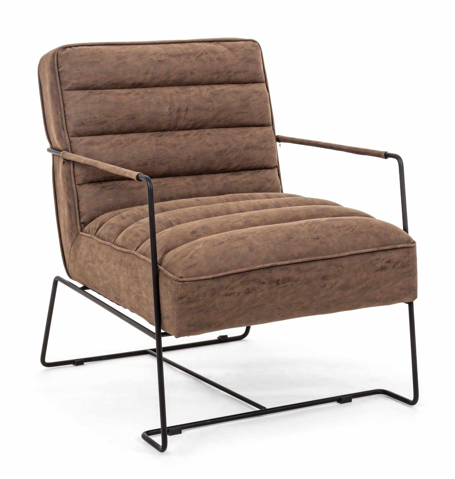 Der Sessel Brianna überzeugt mit seinem klassischen Design. Gefertigt wurde er aus Kunstleder, welches einen braunen Farbton besitzt. Das Gestell ist aus Metall und hat eine schwarze Farbe. Der Sessel besitzt eine Sitzhöhe von 45 cm. Die Breite beträgt 63