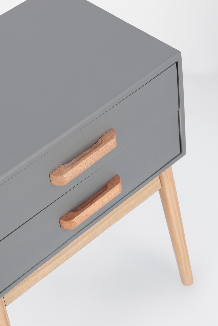 Kommode Ordinary aus Kiefernholz Grau, 2 Schubladen