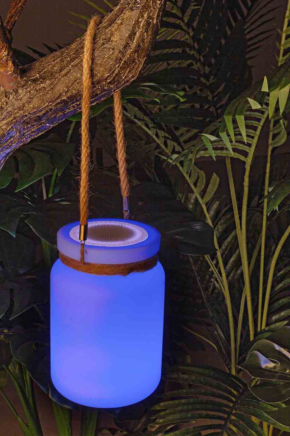 Besondere Outdoor-Lampe Rope aus Kunststoff mit Lautsprecher, leuchtet in verschiedenen Farben